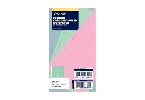 Filofax - wkład do organiera Personal: mix kolorowych kartek w linie - różne kolory