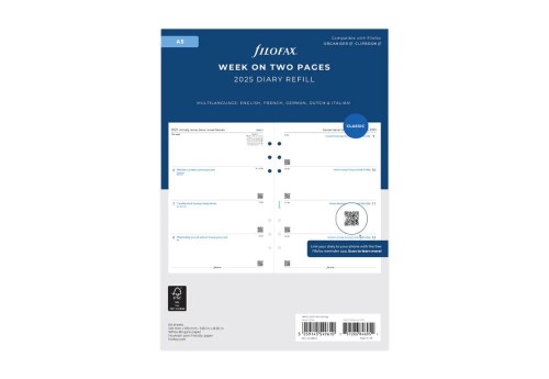 Filofax - Kalendarz 2025 A5 Classic Wkład - Tydzień na dwóch stronach WIELOJĘZYCZNY