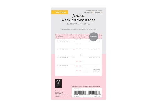Filofax - Kalendarz 2026 Wkład Personal Tygodniowy Układ poziomy Wielojęzyczny - Confetti