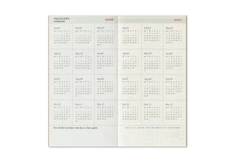 Traveler's Notebook Diary 2026 kalendarz układ pionowy regular size NOTEKA (3).jpg
