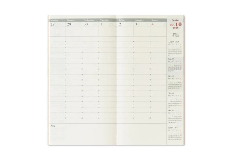 Traveler's Notebook Diary 2026 kalendarz układ pionowy regular size NOTEKA (5).jpg