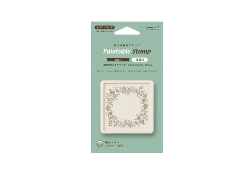 Midori pieczątka Paintable Stamp Pre-inked Soft Color Brązowa - Kwiaty NOTEKA.jpg