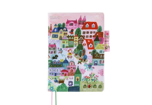 Hobonichi Techo Cousin A5 Cover: Yumi Kitagishi: White Cat Village - okładka