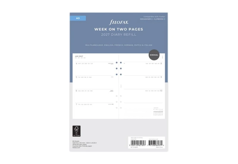 Filofax - Kalendarz 2026 Wkład A5 Tygodniowy Minimal Układ poziomy Wielojęzyczny.jpg