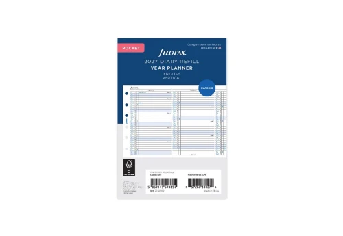 Filofax - Kalendarz 2027 Wkład Pocket Rozkładany Planer Classic Układ pionowy EN