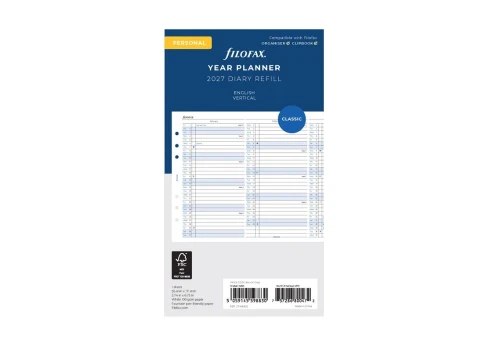 Filofax - Kalendarz 2027 Wkład Personal Rozkładany Roczny Planer Classic Układ pionowy EN