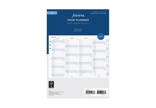 Filofax - Kalendarz 2027 Wkład A5 Rozkładany Roczny Planer Classic Układ pionowy EN