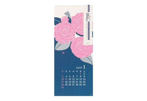Midori Calendar Wall-Hanging Echizen Washi (L) - Kalendarz ścienny 2027 - Kwiaty