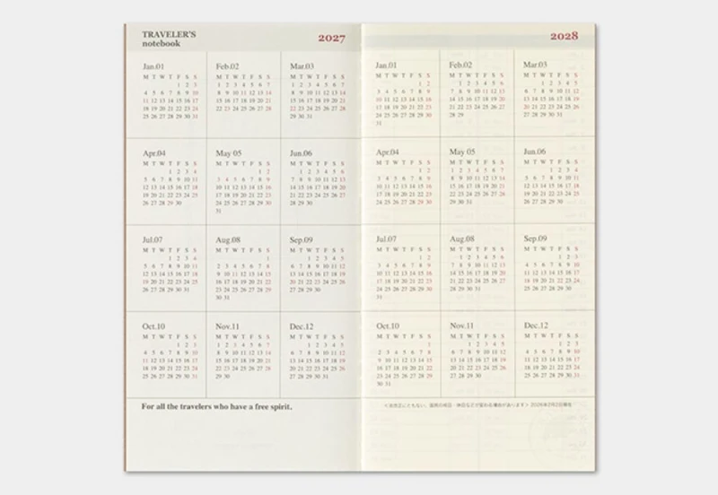 Traveler's Notebook Wkład do notatnika (Regular Size) - Kalendarz tygodniowy poziomy 2027 Weekly + memo NOTEKA (4).jpg