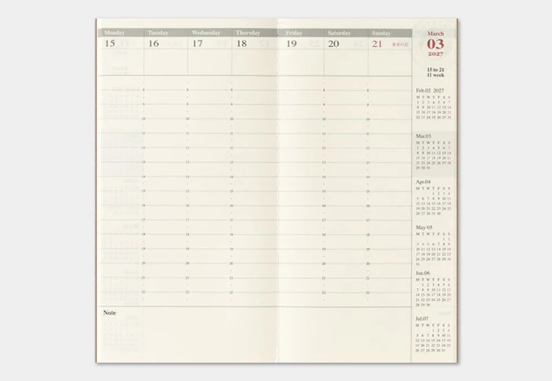 Traveler's Notebook Wkład do notatnika (Regular Size) - Kalendarz tygodniowy pionowy 2027 noteka (6).jpg