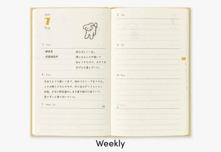 Midori Kalendarz Tygodniowy Book Style Diary B6 2027 Pies Żółty noteka (4).jpg