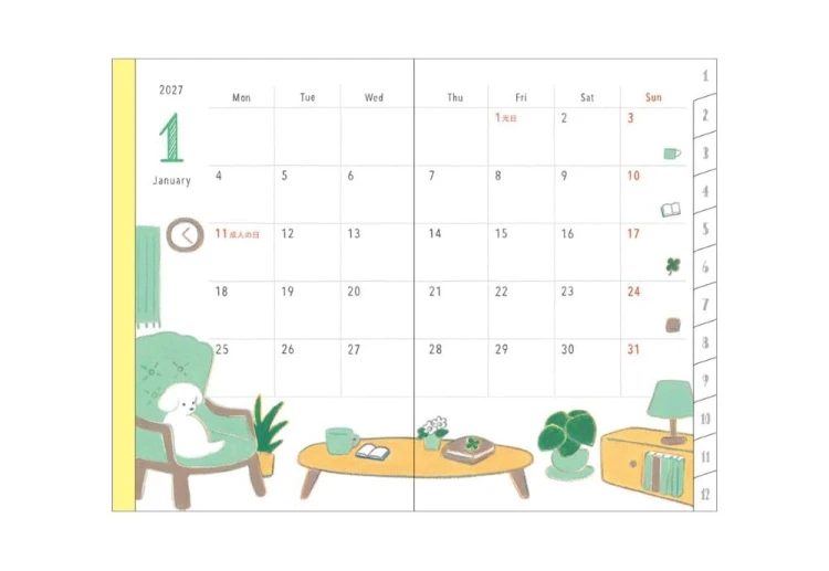 Midori Pocket Diary B7 Mini Kalendarz Miesięczny 2027 Pies noteka (4).jpg