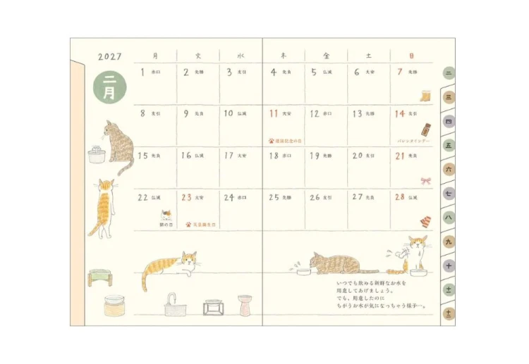 Midori Pocket Diary B7 Mini Kalendarz Miesięczny 2027 Kot noteka (5).jpg