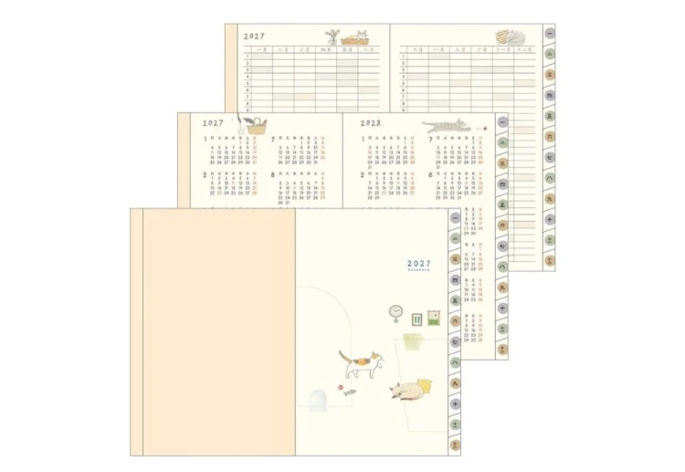 Midori Pocket Diary B7 Mini Kalendarz Miesięczny 2027 Kot noteka (6).jpg