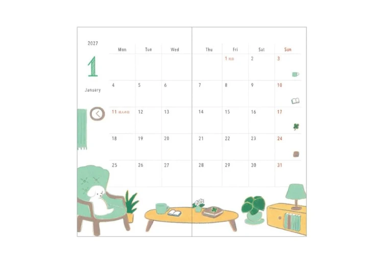 Midori Pocket Diary B7 Midori Pocket Diary B6 slim Kalendarz Miesięczny 2027 Pies notekaMini Kalendarz Miesięczny 2027 Pies noteka.jpg