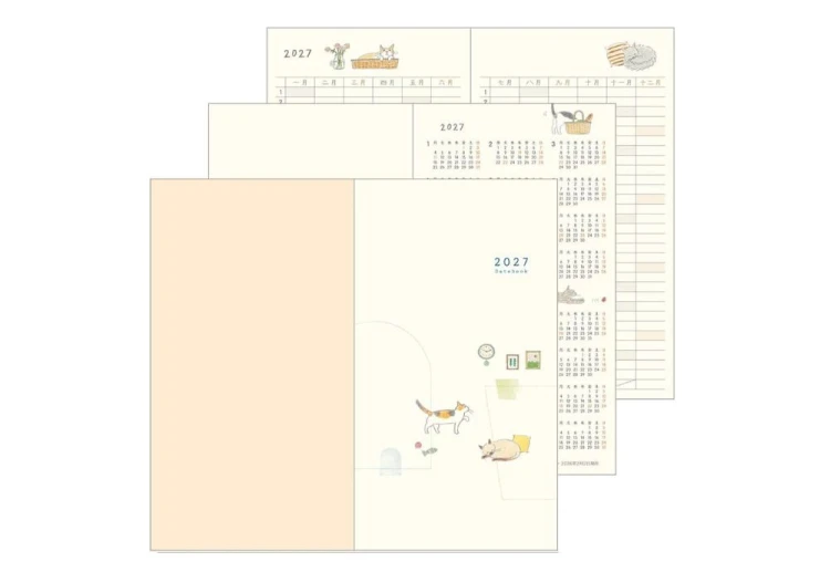 Midori Pocket Diary B6 slim Kalendarz Miesięczny 2027 Kot noteka (6).jpg