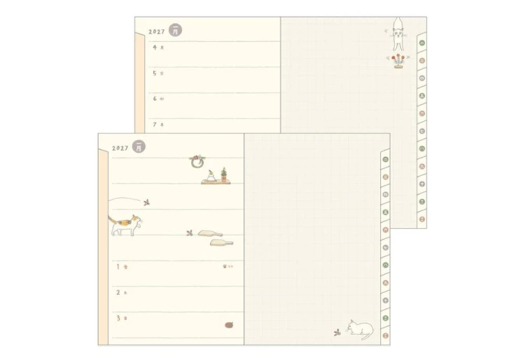 Midori Pocket Diary b6 Kalendarz Miesięczny 2027 Kot noteka (5).jpg